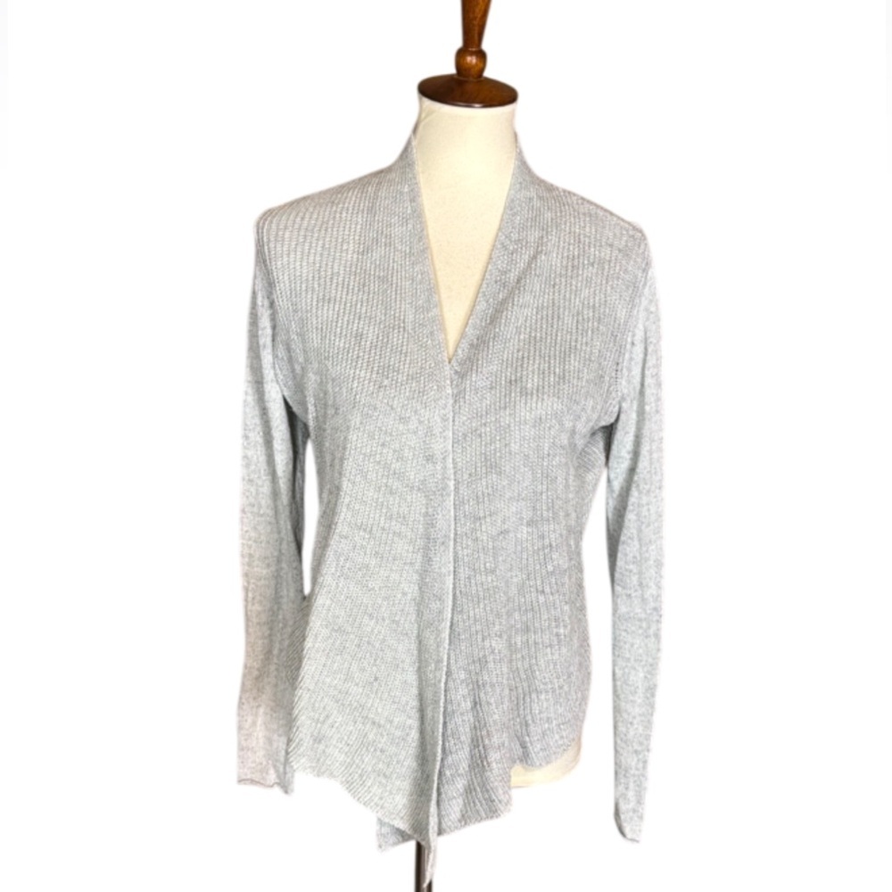 Eileen Fisher 100% gray linen open front lightweight cardigan Size Small
